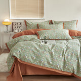 Autumn/Winter Green White Flowers bedding set Class A Washable Double Yarn Cotton/Linen Four-Piece Duvet Cover bedding Set