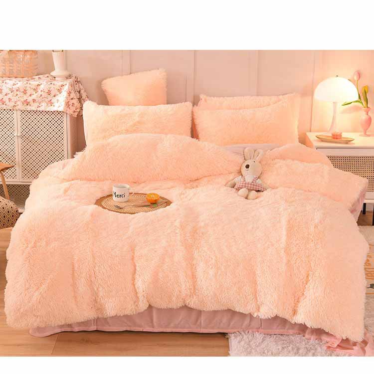 Solid Color Poly Mink Flannel Puffy Duvet Cover Bedding Set