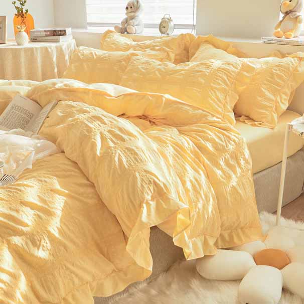 Solid Seersucker Poly Duvet Cover Bedding Set