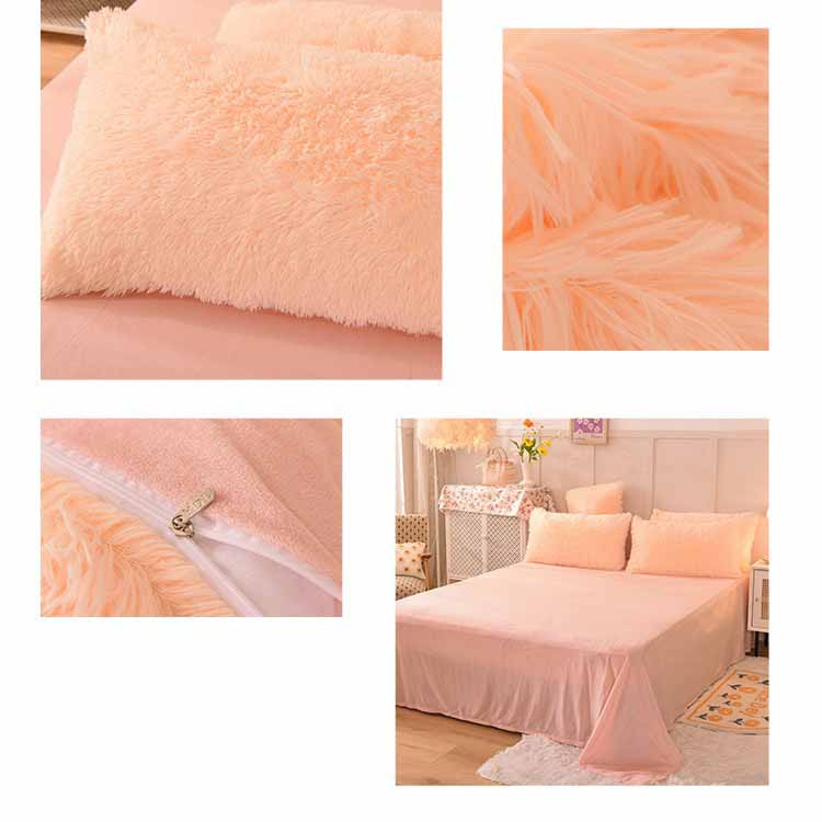 Solid Color Poly Mink Flannel Puffy Duvet Cover Bedding Set