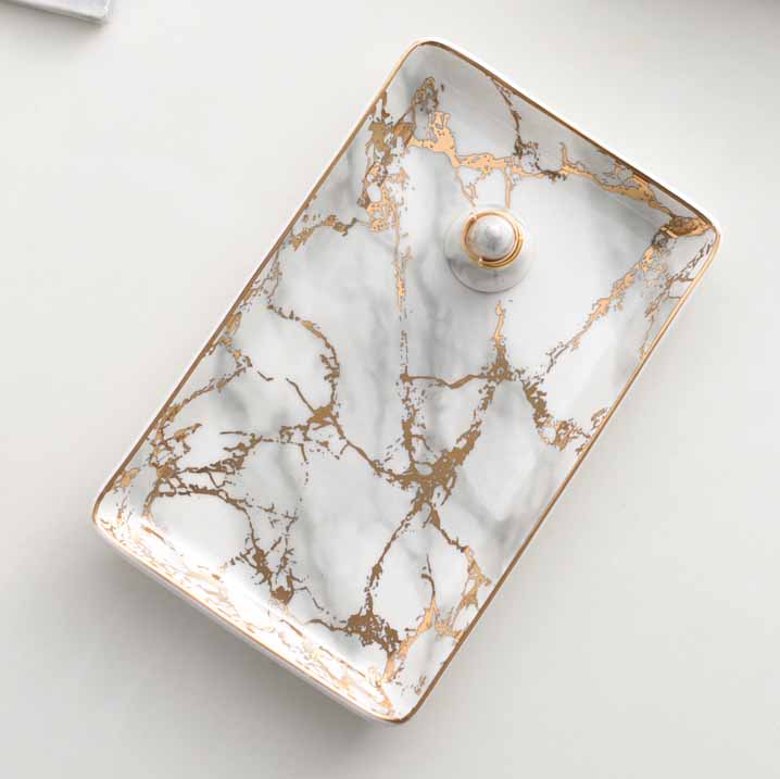 Nordic Style Marbling Rectangle Overglaze Color Ceramic Tray 5"x4" and 8"x5", Service Plate, Jewelry Tray, Decoration Tray