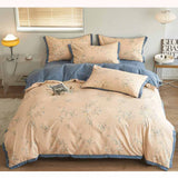 Autumn/Winter Light Orange Blue Flowers bedding set Class A Washable Double Yarn Cotton/Linen Four-Piece Duvet Cover bedding Set