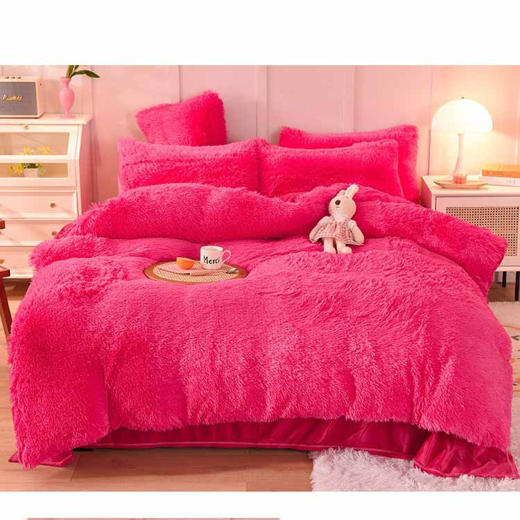 Solid Color Poly Mink Flannel Puffy Duvet Cover Bedding Set