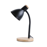 Flexible Gooseneck Night Light Modern Metallic 1 Head Black/White Table Lighting with Bowl Shade and Wood Round Base