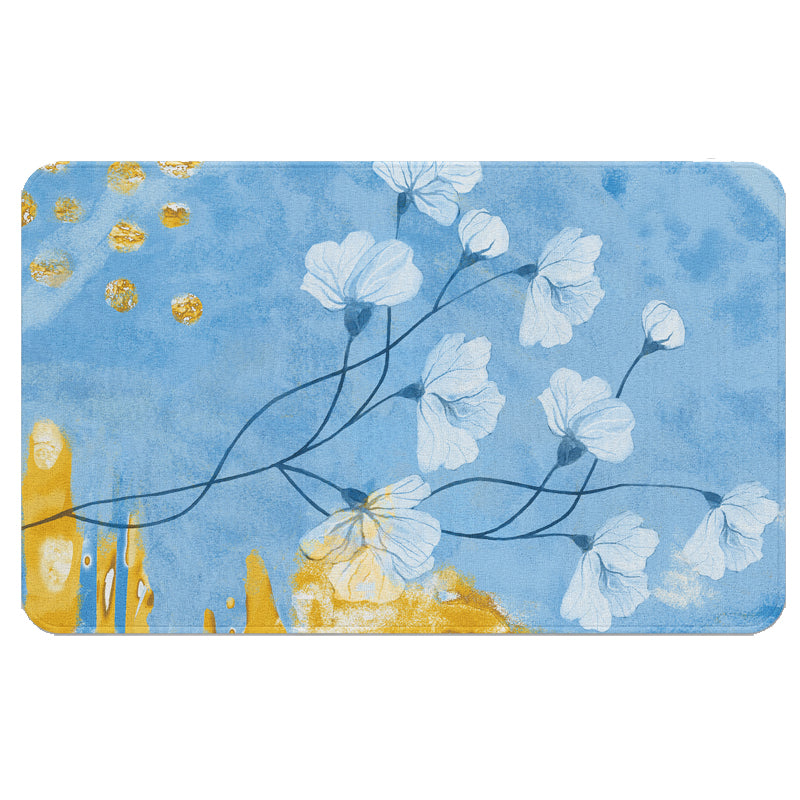 Watercolor White Flowers Bath Mat