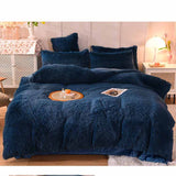 Solid Color Poly Mink Flannel Puffy Duvet Cover Bedding Set