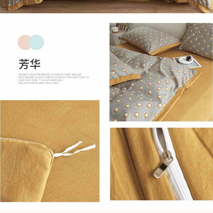 Autumn/Winter Grey Yellow Flowers bedding set Class A Washable Double Yarn Cotton/Linen Four-Piece Duvet Cover bedding Set