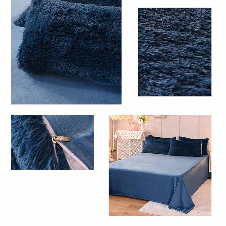 Solid Color Poly Mink Flannel Puffy Duvet Cover Bedding Set