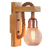 Antique Wooden Retro Wall Lamp with Mesh Shade