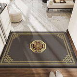 Feblilac Chinese Style Black and Gold Geometric Pattern Polyester Door Mat