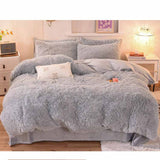 Solid Color Poly Mink Flannel Puffy Duvet Cover Bedding Set