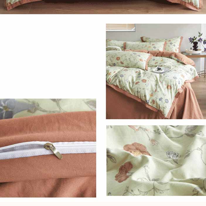 Autumn/Winter Cream Pink Flowers bedding set Class A Washable Double Yarn Cotton/Linen Duvet Cover Four-Piece bedding Set