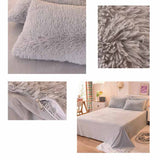 Solid Color Poly Mink Flannel Puffy Duvet Cover Bedding Set