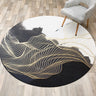 Contemporary Swirl Stripe Pattern Rug Black and White Polyester Rug Machine Washable Non-Slip Area Rug for Bedroom