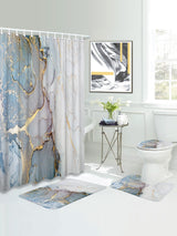 4pc Marble Pattern Bath Rug And Shower Curtain