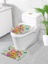 4pc Floral Pattern Bath Rug And Shower Curtain