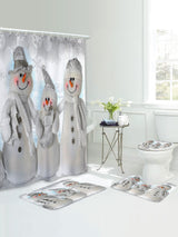 4pc Christmas Snowman Print Bath Rug And Shower Curtain