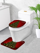 4pc Christmas Tree Pattern Shower Curtain And Bath Rug