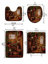 4pc Christmas Tree Pattern Shower Curtain And Bath Rug