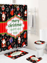 4pc Christmas Slogan & Santa Print Bath Rug And Shower Curtain