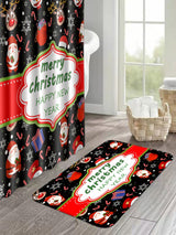 4pc Christmas Slogan & Santa Print Bath Rug And Shower Curtain