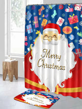 4pc Christmas Santa Pattern Shower Curtain And Bath Rug