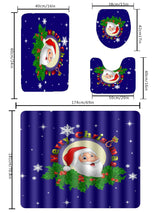 4pc Christmas Santa Claus Pattern Bath Rug And Shower Curtain