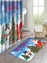 4pc Christmas Santa Claus Print Bath Rug And Shower Curtain