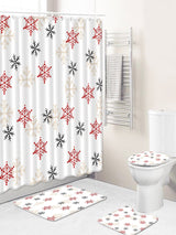 4pc Snowflake Pattern Bath Rug And Shower Curtain