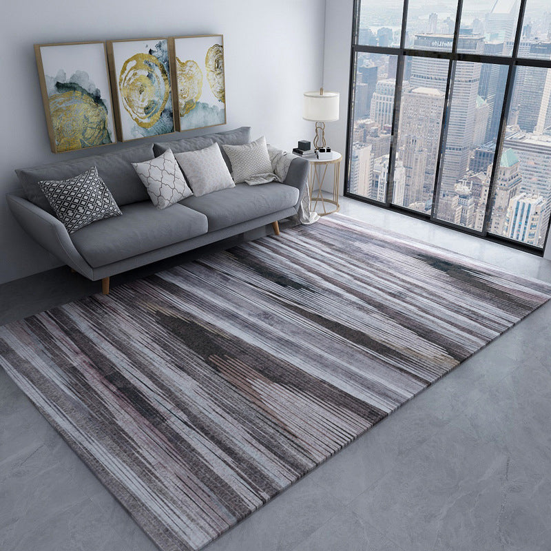 Modern Living Room Rug in Brown and Purple Abstract Stripe Print Rug Polyester Pet Friendly Area Rug - Dark Brown - Clearhalo - 'Area Rug' - 'Modern' - 'Rugs' - Rug' - 1693410