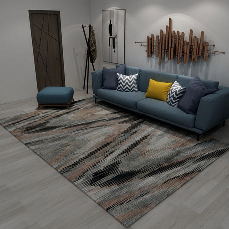 Modern Living Room Rug in Brown and Purple Abstract Stripe Print Rug Polyester Pet Friendly Area Rug - Black - Clearhalo - 'Area Rug' - 'Modern' - 'Rugs' - Rug' - 1693418