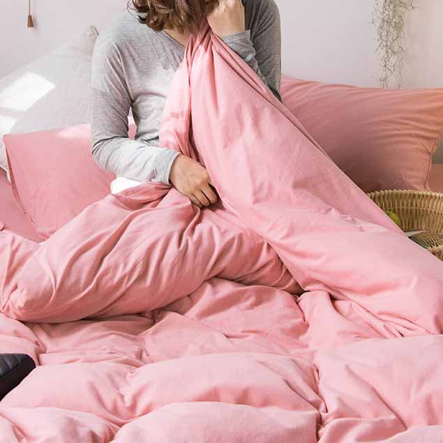 Pink/Grey Yarn-Dyed Stripe Knit Fabric Bedding Set Cotton Duvet Cover Bedding Set