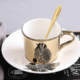 Reflection Ceramic Coffee Cup, European Electroplated Mirror Coffee Cup and Saucer Set