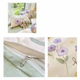 Purple Flowers Bedding Set Washable 60s Cotton Duvet Cover Bedding Set