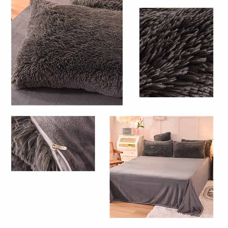 Solid Color Poly Mink Flannel Puffy Duvet Cover Bedding Set