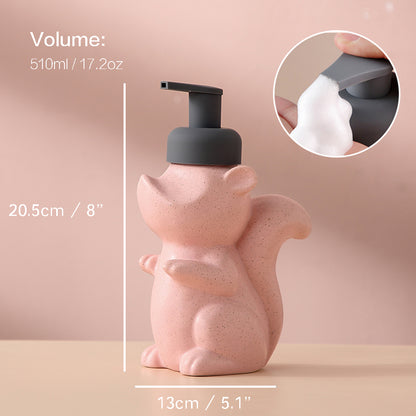 Ceramic Soap Dispenser, Squirrel Foaming Pump Bathroom Bottle, Animal Design, Refillable Reusable Lotion Pump for Bathroom Kitchen, 510ml/17.2oz