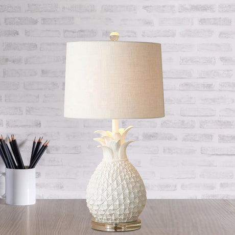 Resin Pineapple Night Lighting Cartoon 1 Bulb White/Yellow Table Lamp with Drum Fabric Shade