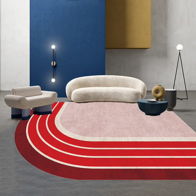 Red Irregular Bedroom Rug Novelty Color Block Stripe Pattern Area Rug Polyester Pet Friendly Carpet Clearhalo 'Area Rug' 'Rug' 1715520