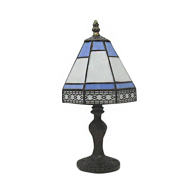 Beige/Blue Conical Standing Table Light Tiffany Style 1 Head Table Lighting for Bedside