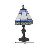 Beige/Blue Conical Standing Table Light Tiffany Style 1 Head Table Lighting for Bedside