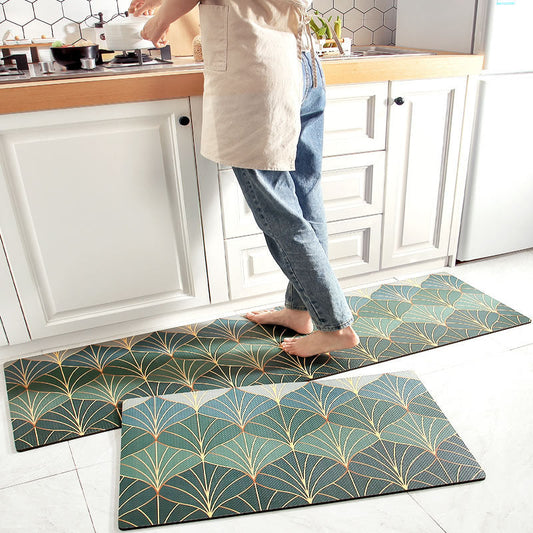 Feblilac PVC Green Abstract Leaves Kitchen Mat