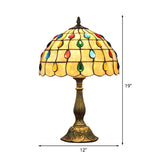 12"/8" Wide Shell Umbrella Desk Lamp with Teardrop Jewelry Classic Tiffany Table Light in Beige for Bedroom