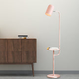 1 Bulb Metal Floor Light Warehouse Pink/Yellow/Green Bell Shaped Living Room Floor Reading Lamp with Wood Shelf Deco