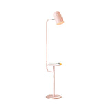 1 Bulb Metal Floor Light Warehouse Pink/Yellow/Green Bell Shaped Living Room Floor Reading Lamp with Wood Shelf Deco