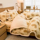 Poly Cute Bear Milk Cashmere Flannel Berber Fleece Duvet Cover Bedding Set