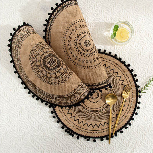 Black Woven Cotton Linen Table Mats (3PCS)