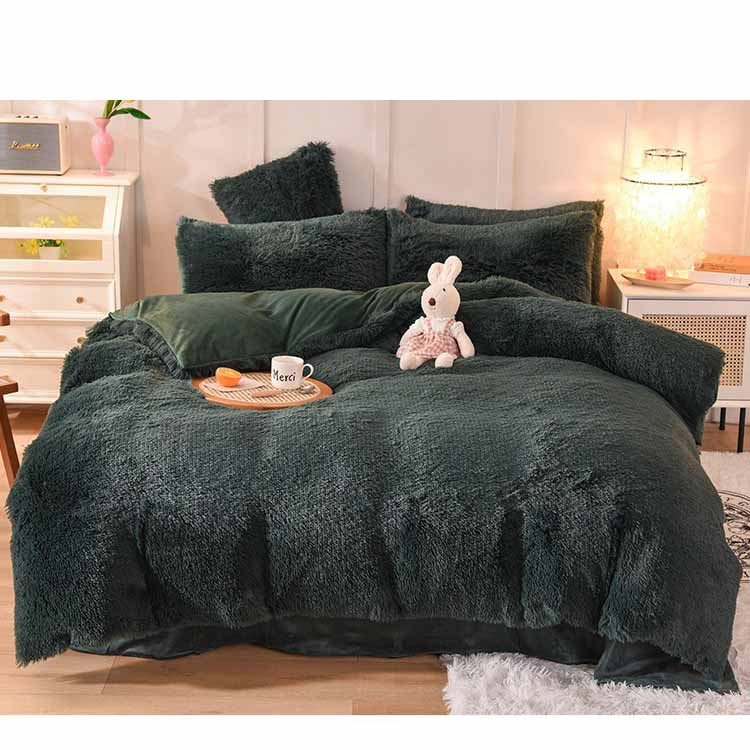 Solid Color Poly Mink Flannel Puffy Duvet Cover Bedding Set