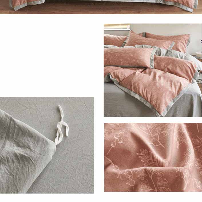 Autumn/Winter Pink Grey Flowers bedding set Class A Washable Double Yarn Cotton/Linen Duvet Cover Four-Piece bedding Set