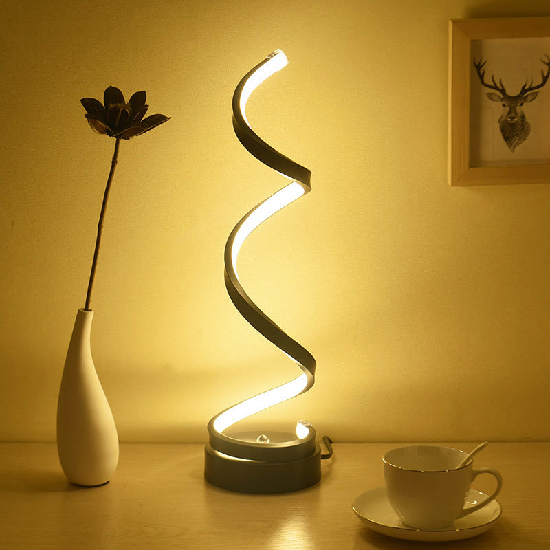 Spiral Ribbon Metal Table Lamp Simplicity Black/White/Gold LED Task Lighting with Circle Pedestal in Warm/White Light