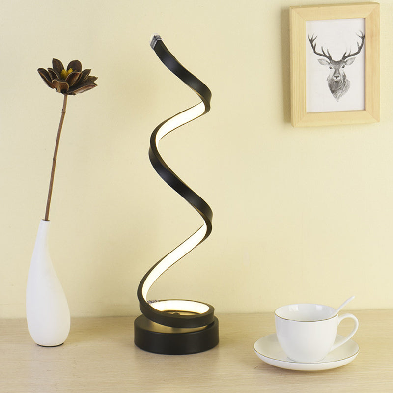 Spiral Ribbon Metal Table Lamp Simplicity Black/White/Gold LED Task Lighting with Circle Pedestal in Warm/White Light